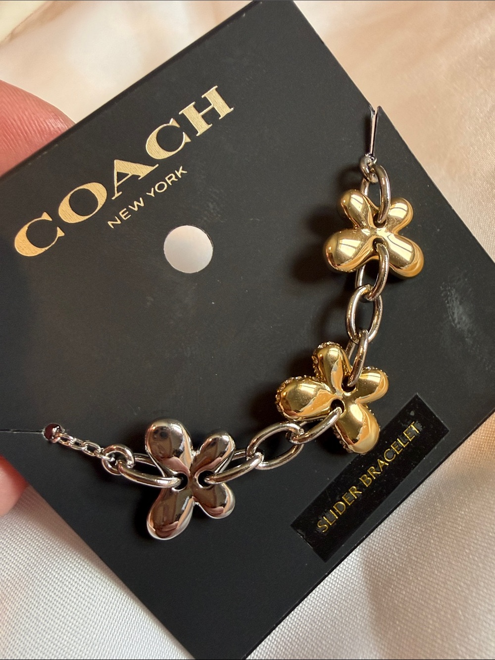 Coach Two-Tone Flower Link Slider Bracelet - Gold & Silver